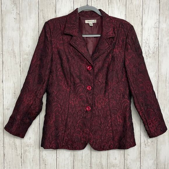 Coldwater Creek Burgundy Crepe Floral Paisley Long Sleeve 3 Button Blazer Medium - Picture 1 of 9